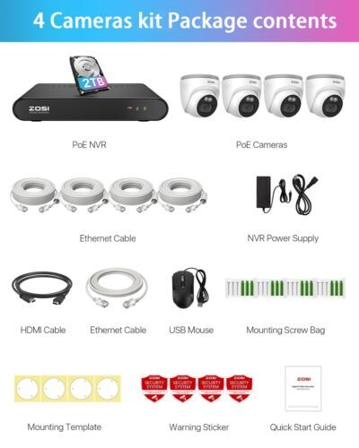 ZOSI 8CH 4MP 2.5K Home Security PoE IP Camera System Smart Human Detection 2TB