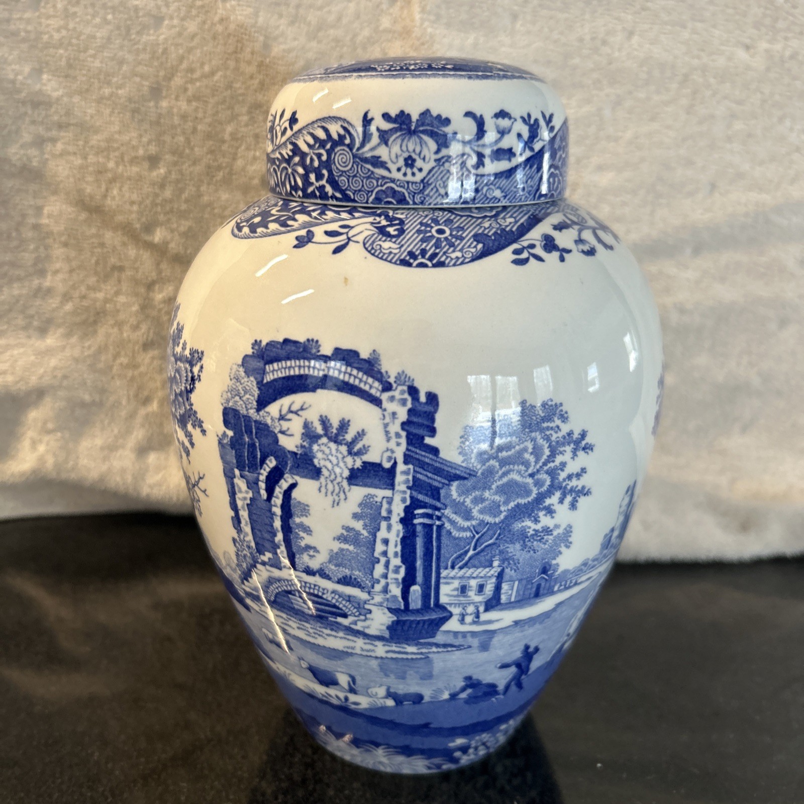 Spode Ginger Jar and Lid Vintage Blue White