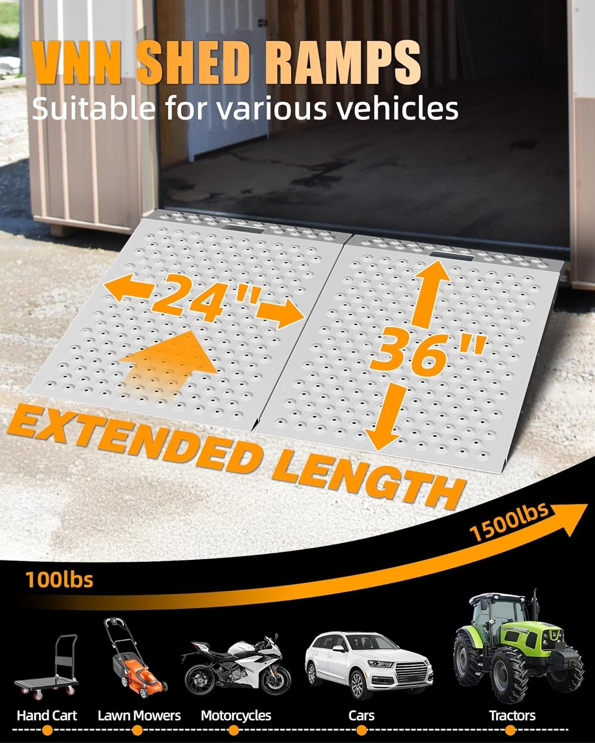 VNN 36" x 48" Shed Ramp for Riding Mower Anti-Slip Punch Plate Ramp 2PCS, Silver