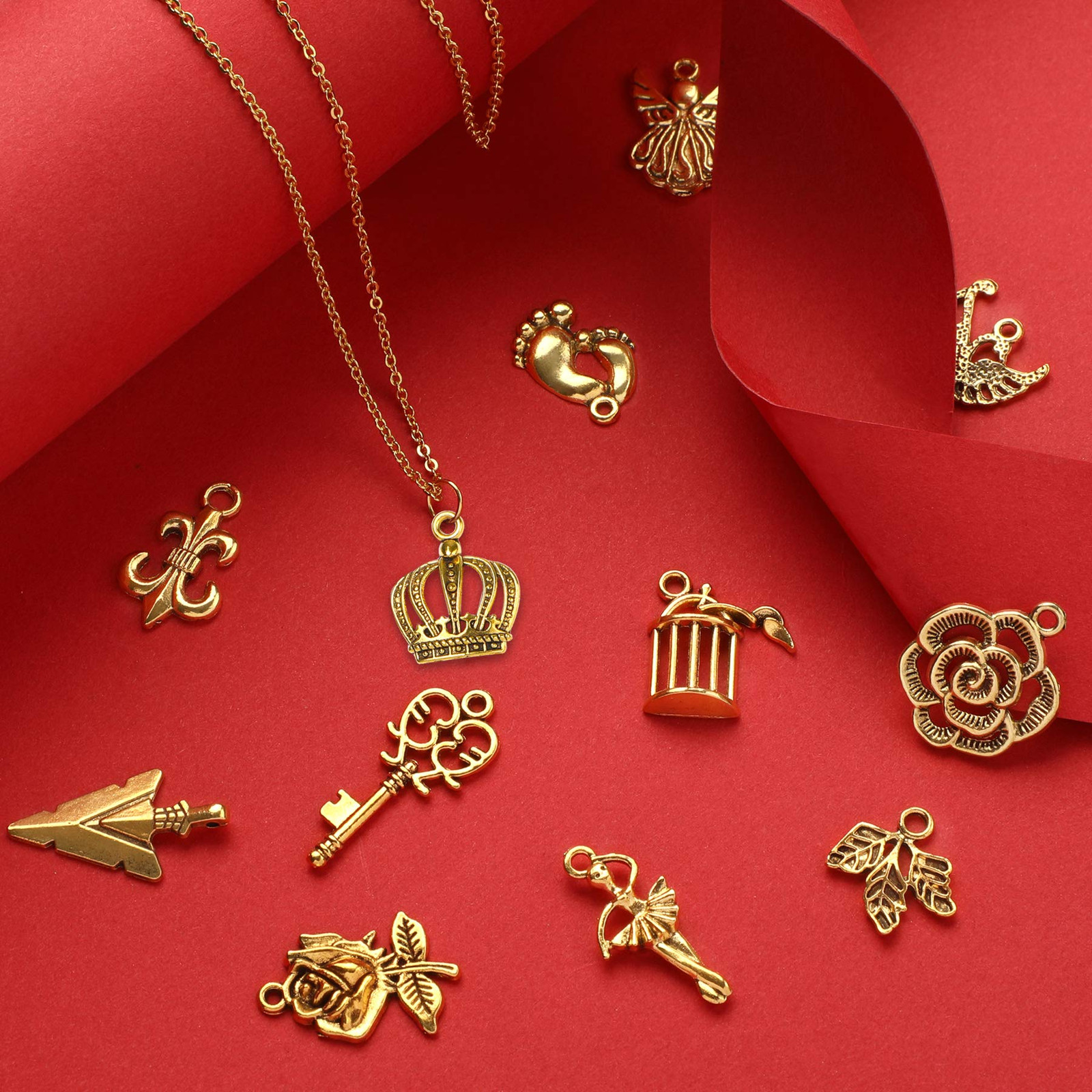 350Pcs Antique Gold Charms Bulk Lots Jewelry Making Charms Assorted Pendants for