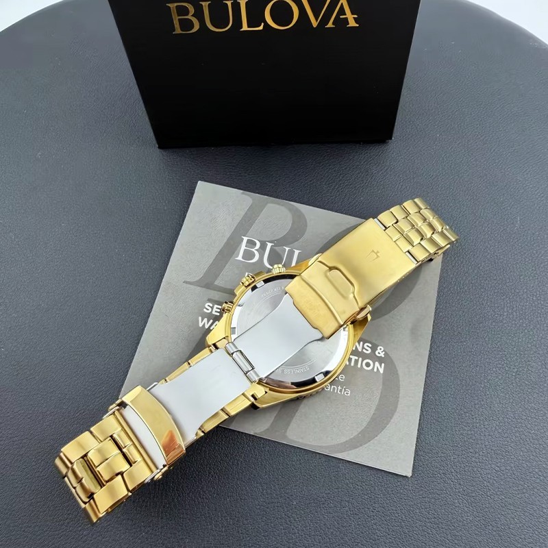 Men Bulova Marine Star Black/Gold Dial Chronograph 98B406 Quartz Watch 41.5mm