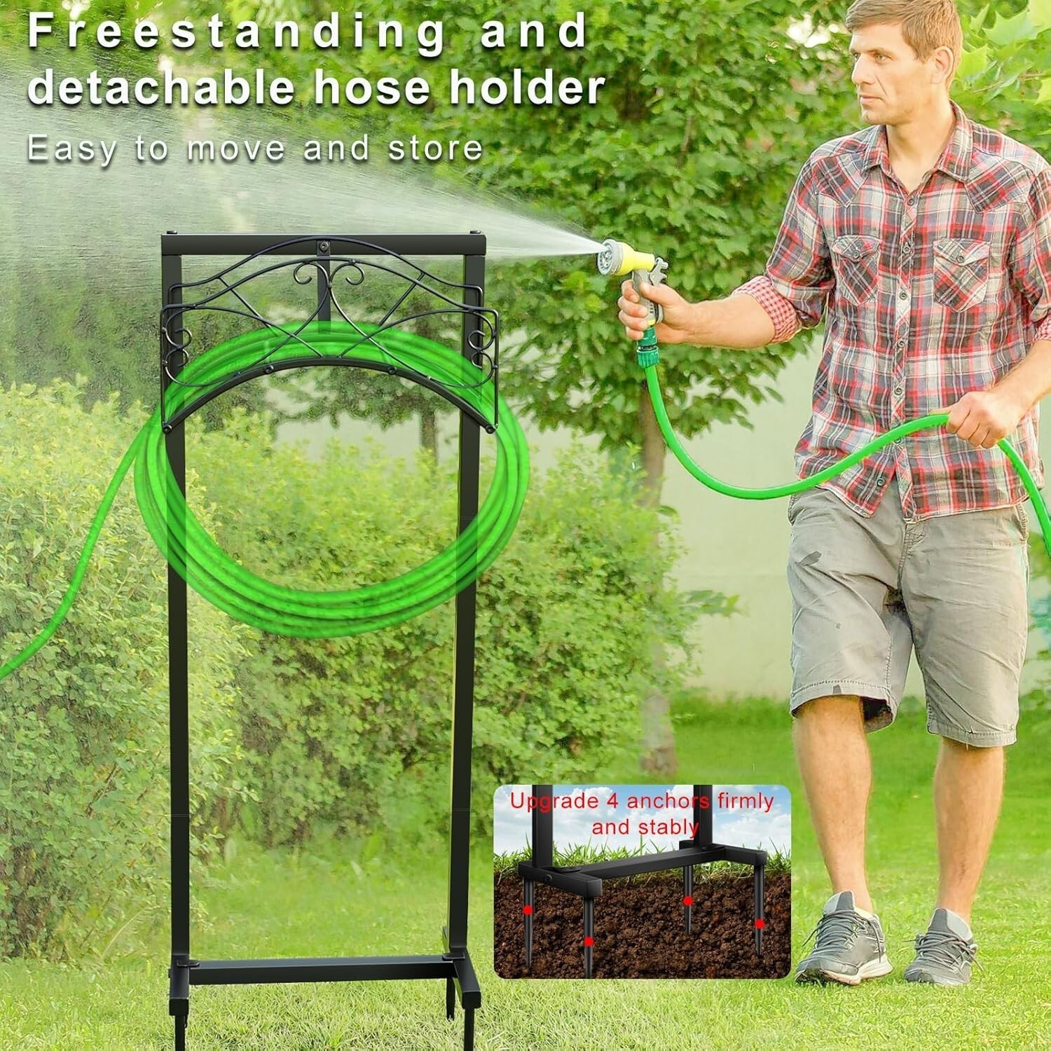 41.5-inch Detachable Metal Garden Hose Holder Reel Hanger