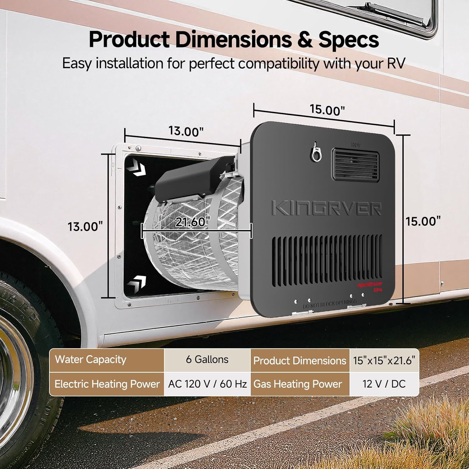 6 Gallon RV Water Heater Gas & Electric 12,000 BTU 1440W With Powered Anode Rod