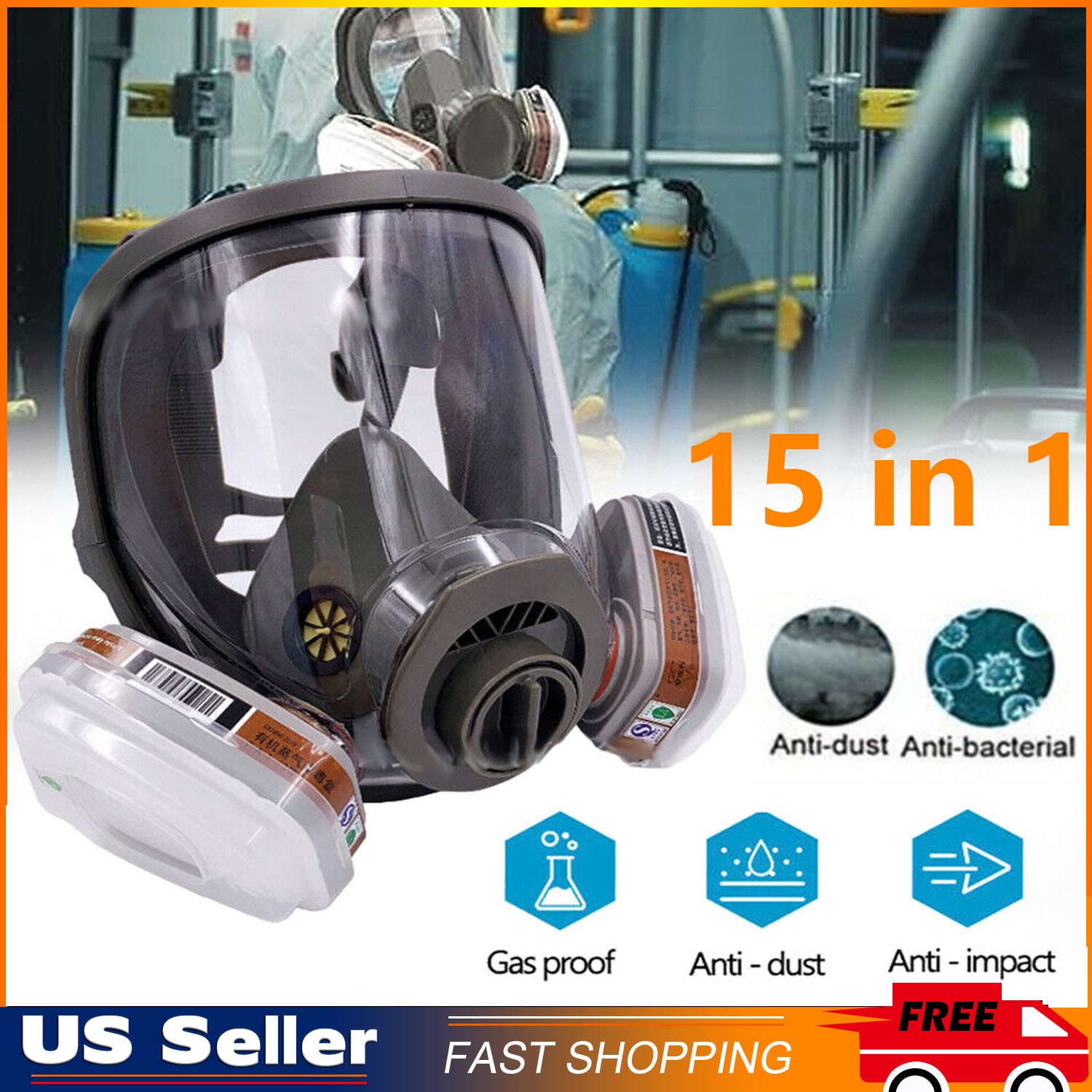 15 IN 1 Gas Mask Full Face Respirator Paint Spray Chemical Facepiece Safety 6800