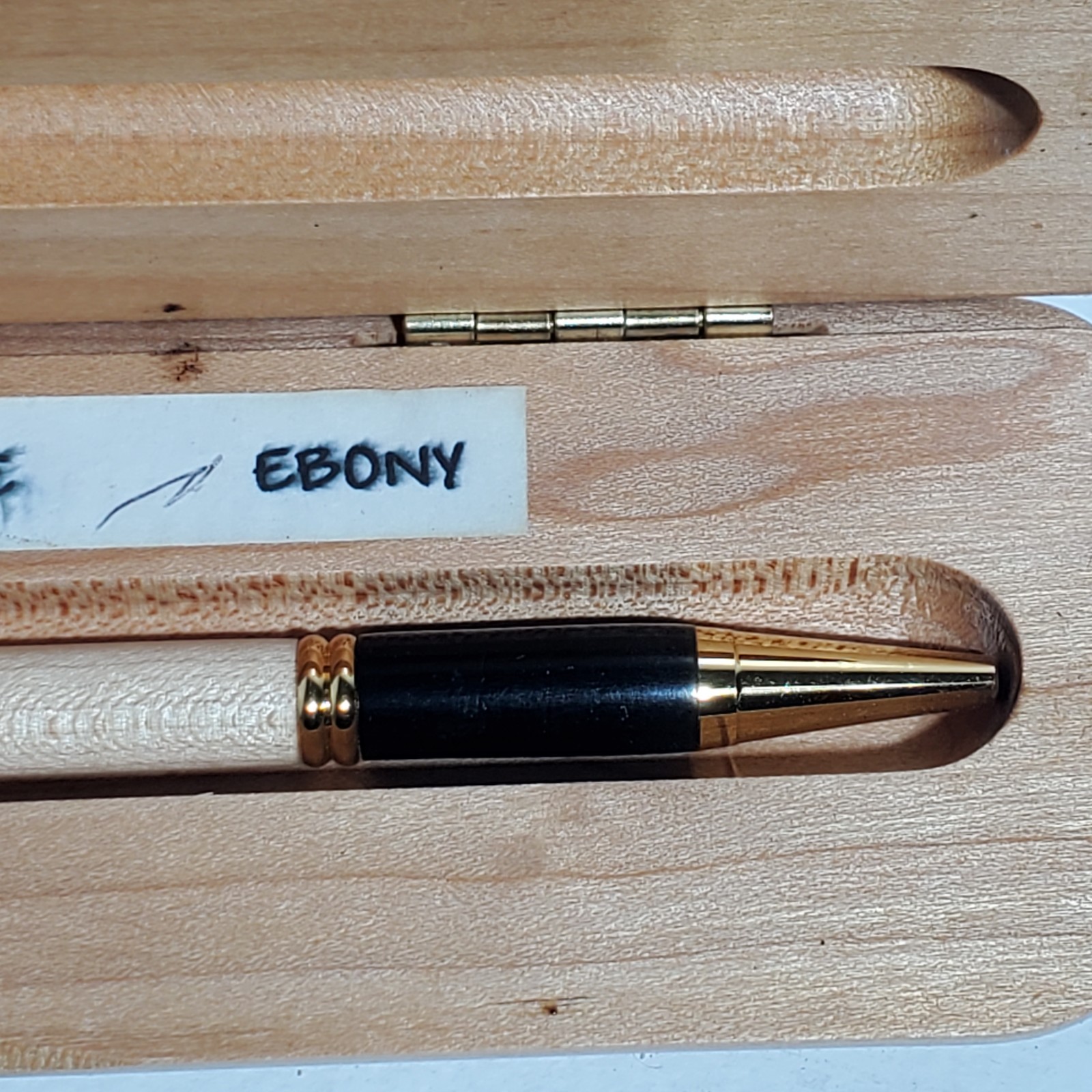 Handmade Hardwood Red Heart Maple Ebony Wood Ballpoint Pen w/ Wooden Case