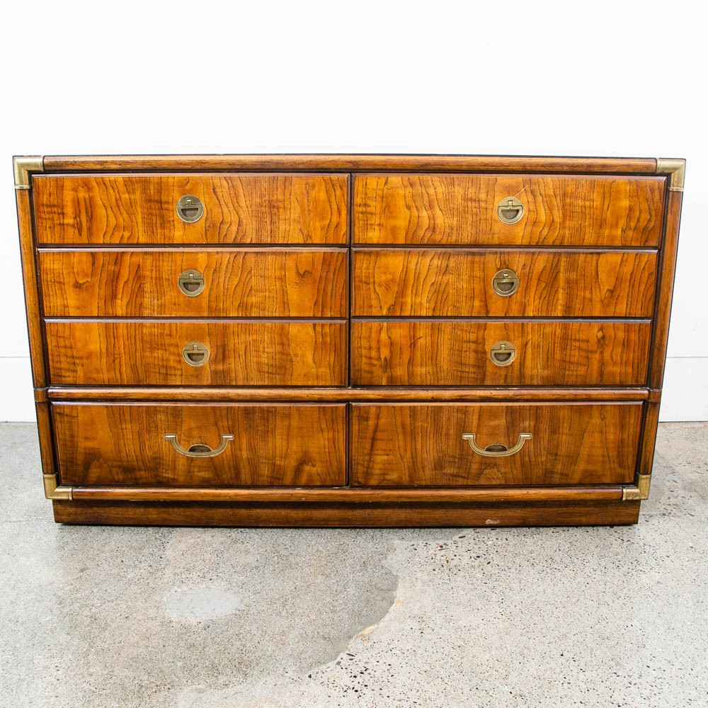 Mid Century Modern Credenza Dresser Drexel 6 Drawer Brass Handles Accolade Mcm