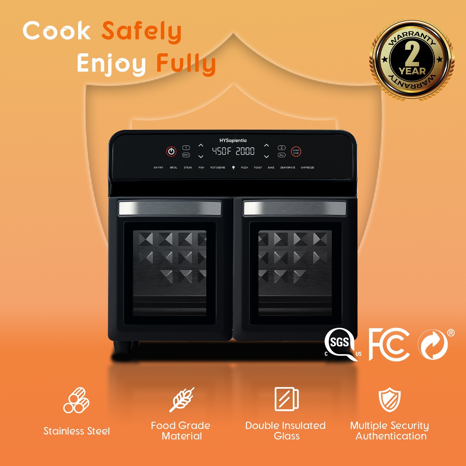 HYSapientia 24QT Dual Zone Air Fryer Oven with Rotisserie