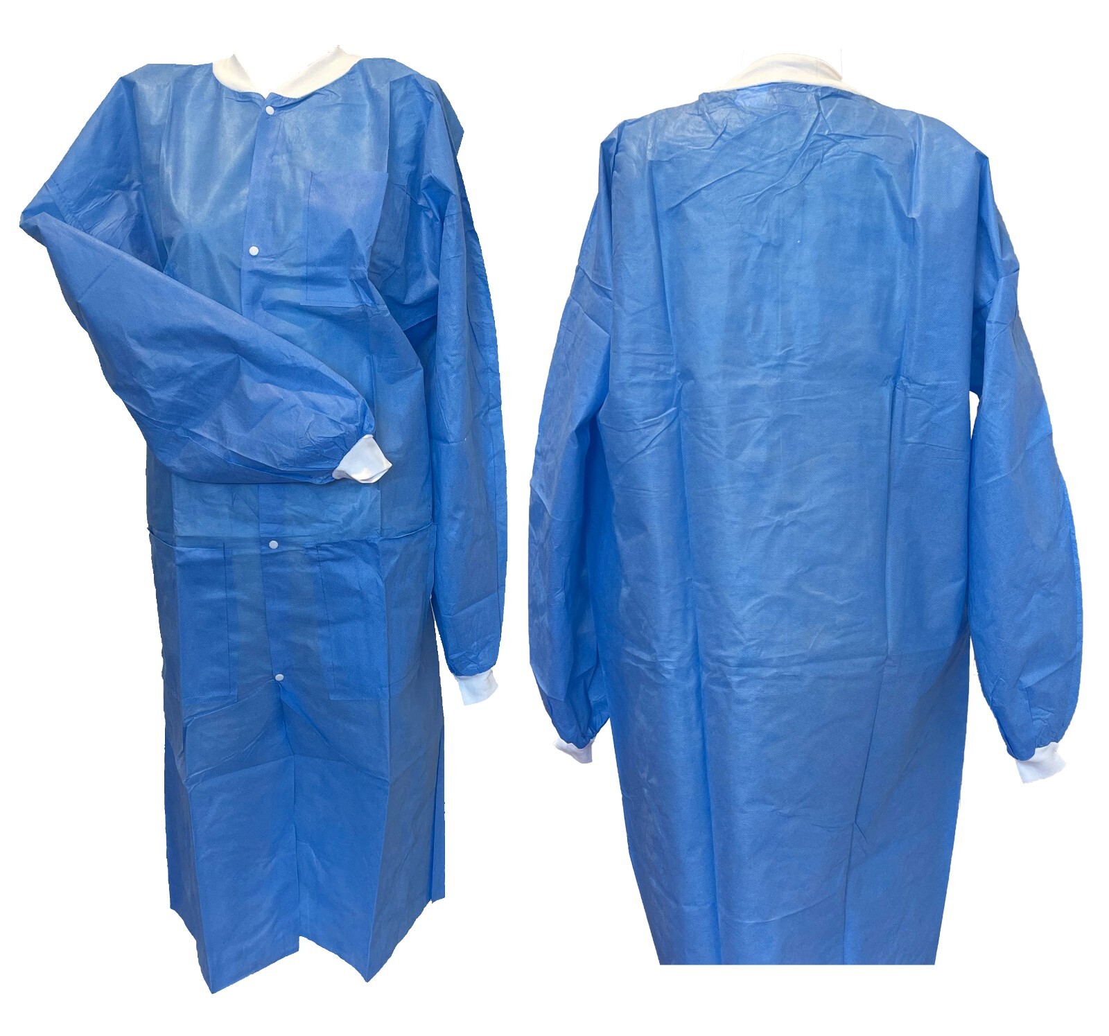 Medical Disposable Lab Coat Gown Knee Length SMS with 3 Pockets Blue (10pc/bag)
