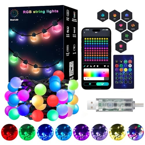 16.4Ft Smart Globe String Lights, 25 Dimmable RGB Mini Color 16.4ft-25LED Black