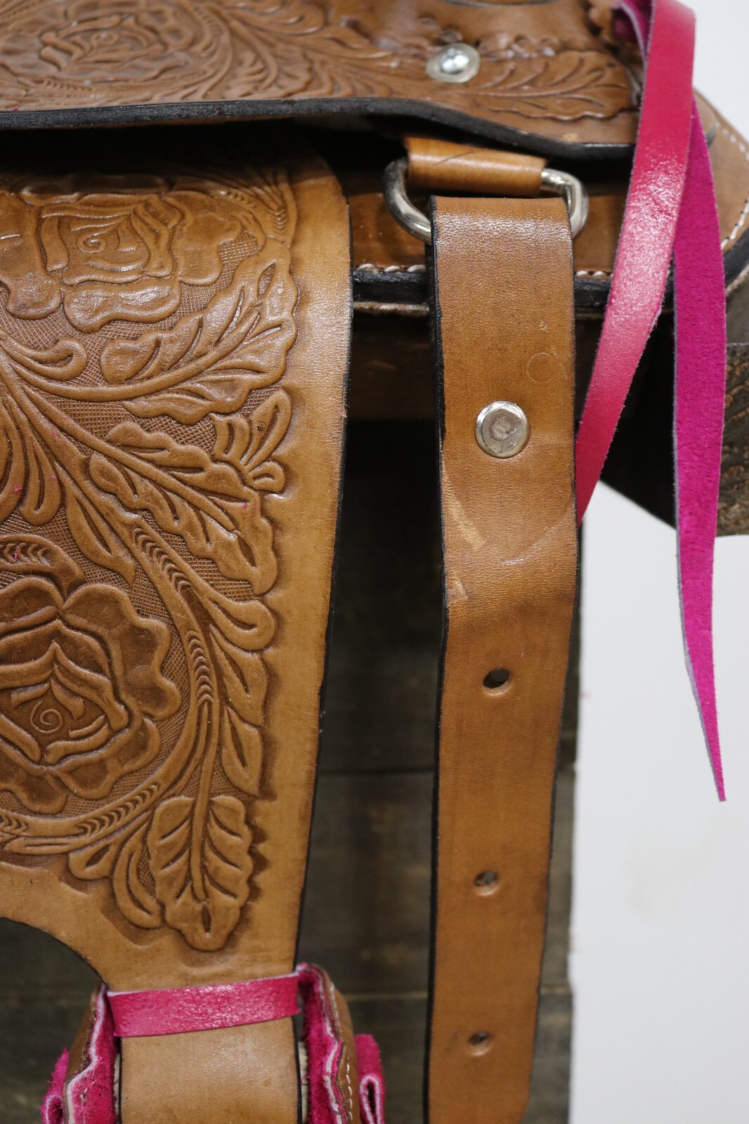 Used 10" Pink Brown Western Horse Leather Pony Kids Saddle