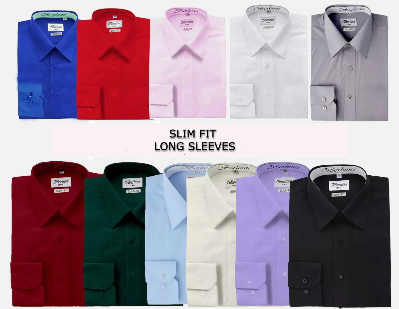 Berlioni Italy Men's Slim Fit Convertible Cuff Solid Italian French Dress Shirt