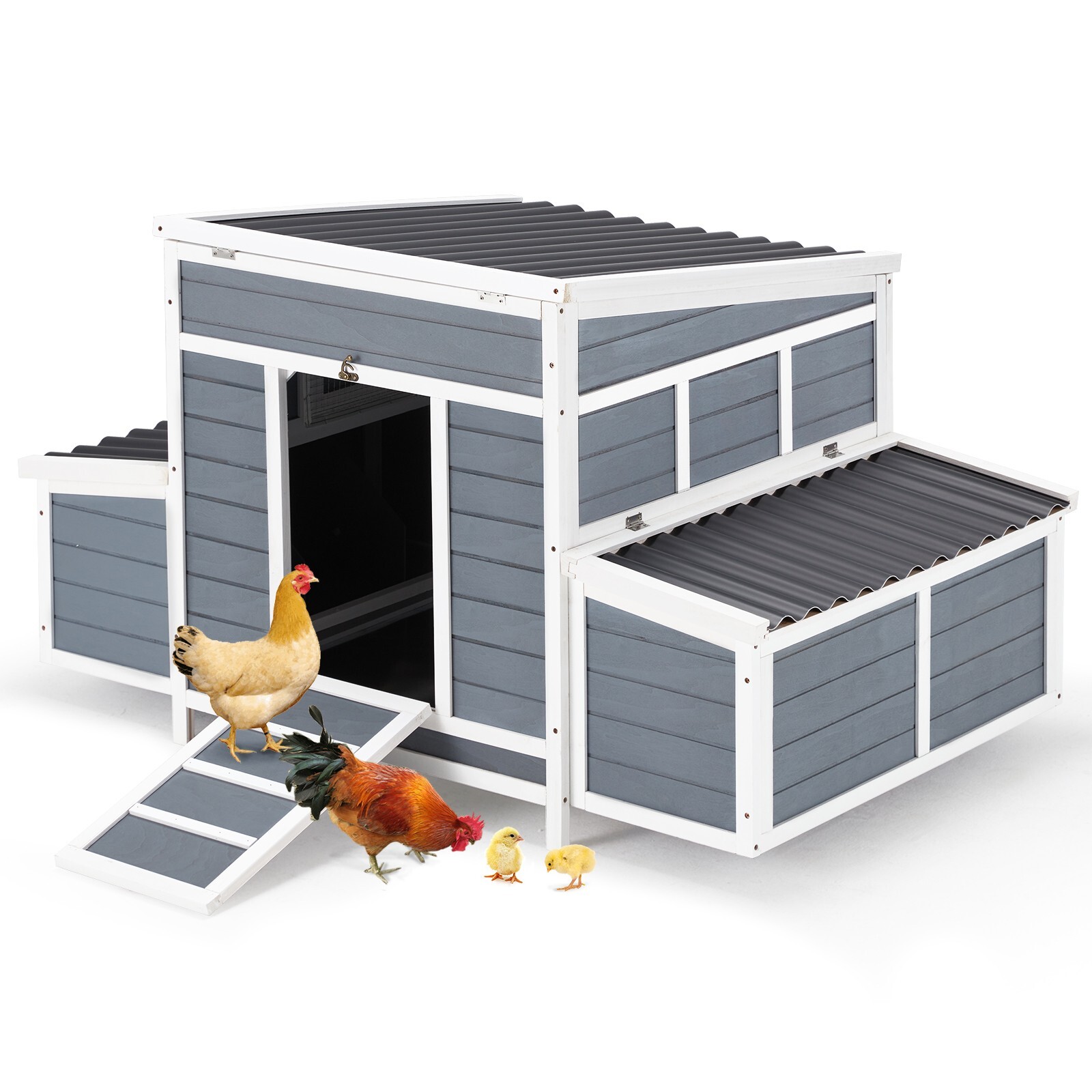 56" Wooden Large Chicken Coop W/ 6 Nesting Boxes Hen House Outdoor Chicken Cage