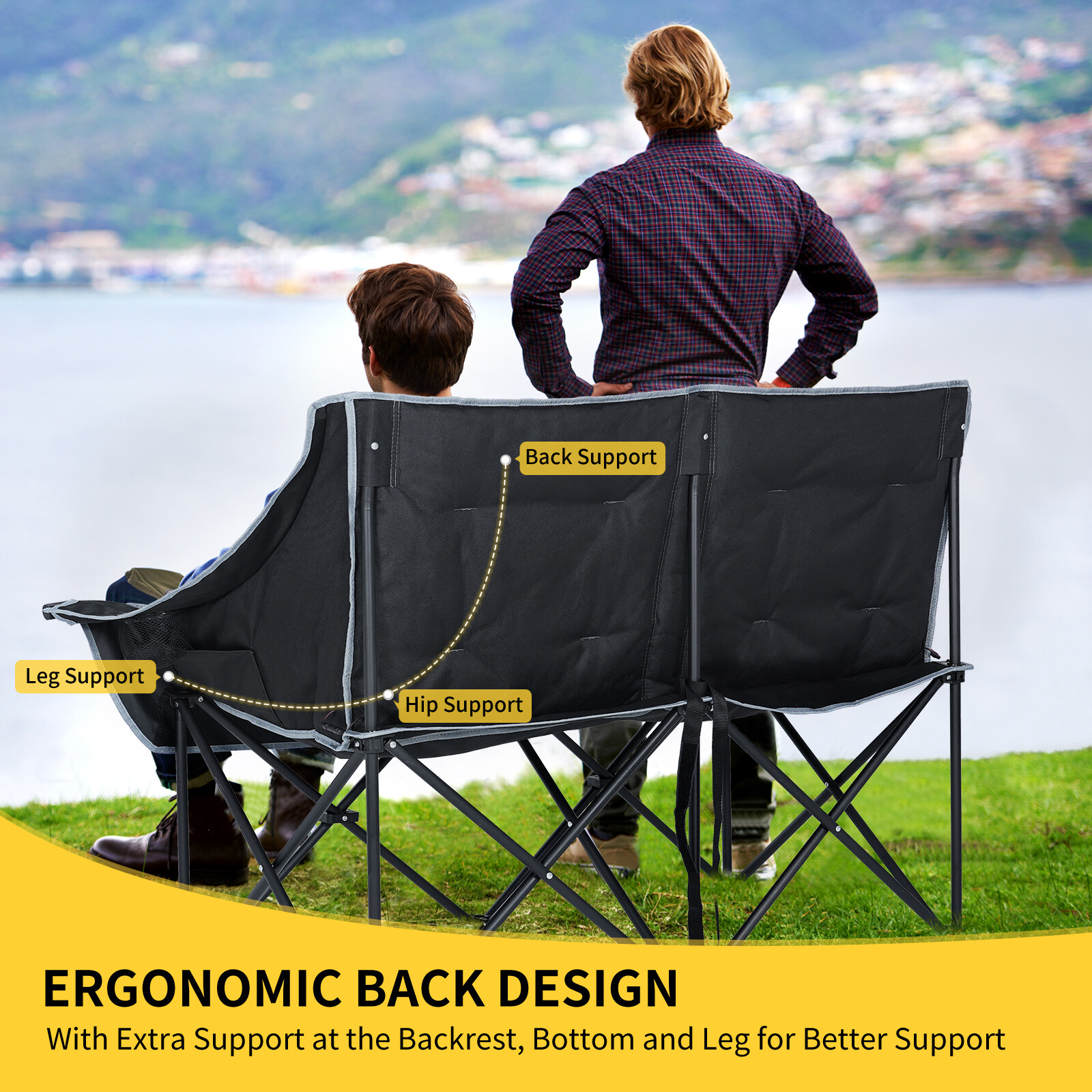 NAIZEA Heated Double Camping Chair with 3 Heat Levels Fully Padded Duo Chair