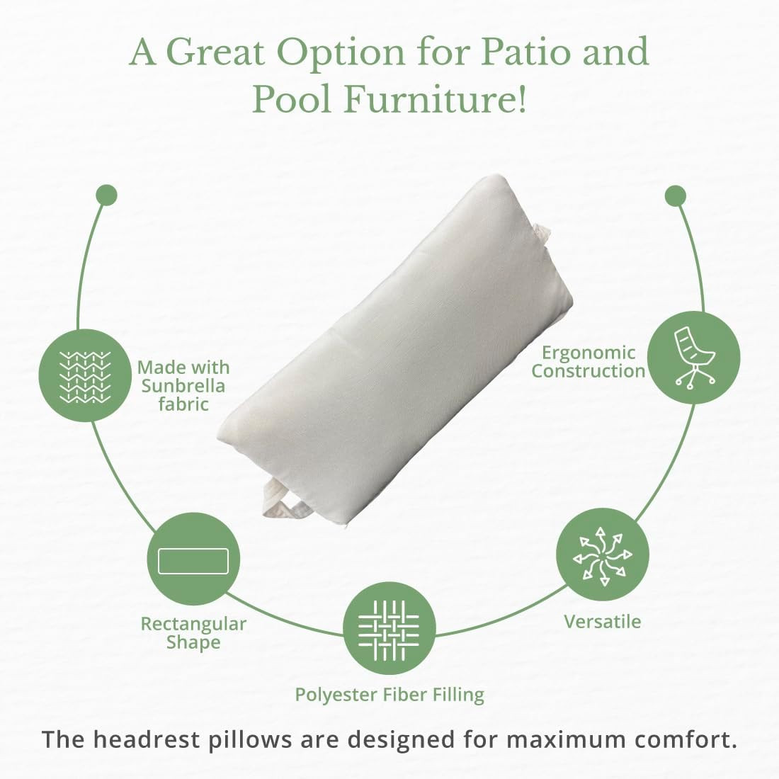 Sunbrella Natural White Outdoor Headrest Pillow for Ledge Chaises & Loungers