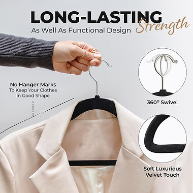 Velvet Clothing Hangers, 100 Pack, Black\Gray\Ivory, Non-Slip