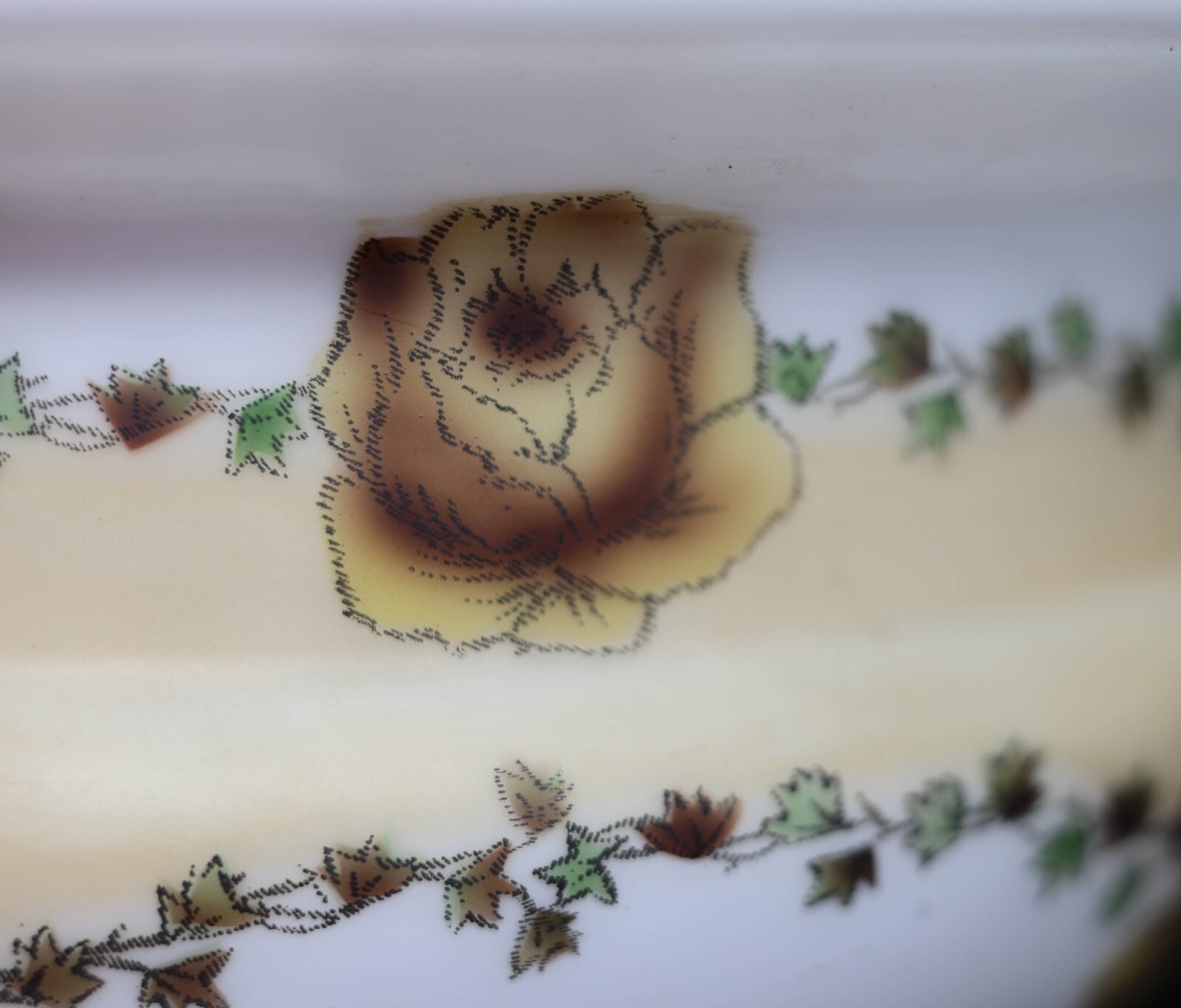 Vintage Large Hanging 3-Chain Glass Light Shade Lamp Part 14.25" Diam x 5" Roses