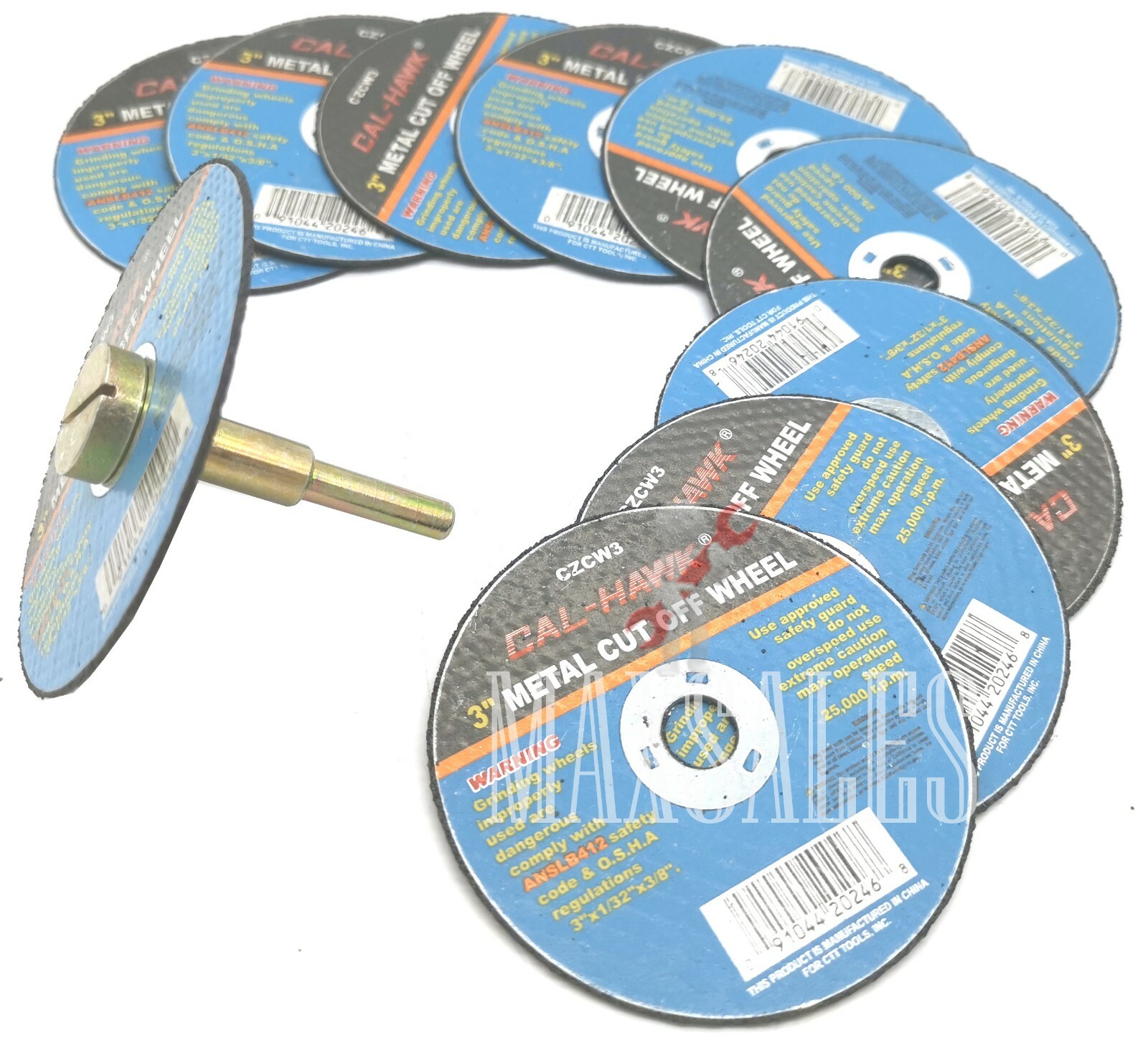 10pc 3" X 1/32" CUT OFF WHEELS 3/8" ARBOR & 1/4" SHANK ARBOR ADAPTER