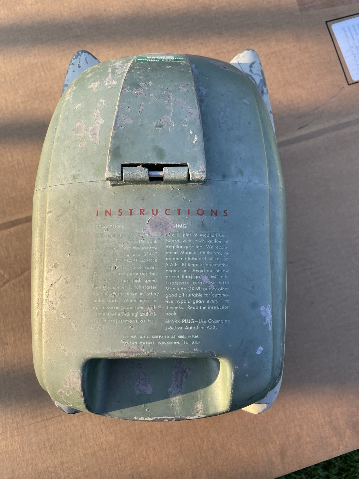OMC Johnson 1955 5 1/2 HP CD12 Motor Hood Cowling