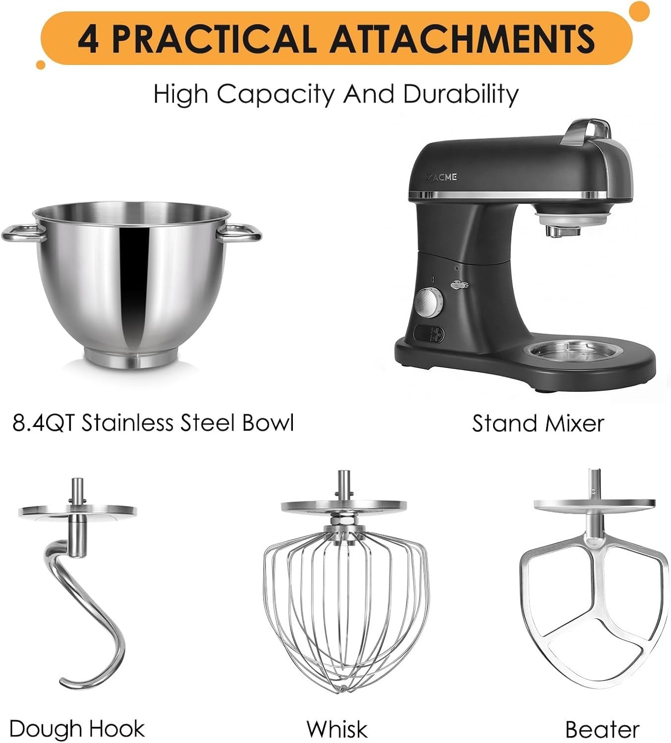 8.4QT Commercial Stand Mixer 800W with NSF Certified and Aluminum die casting...