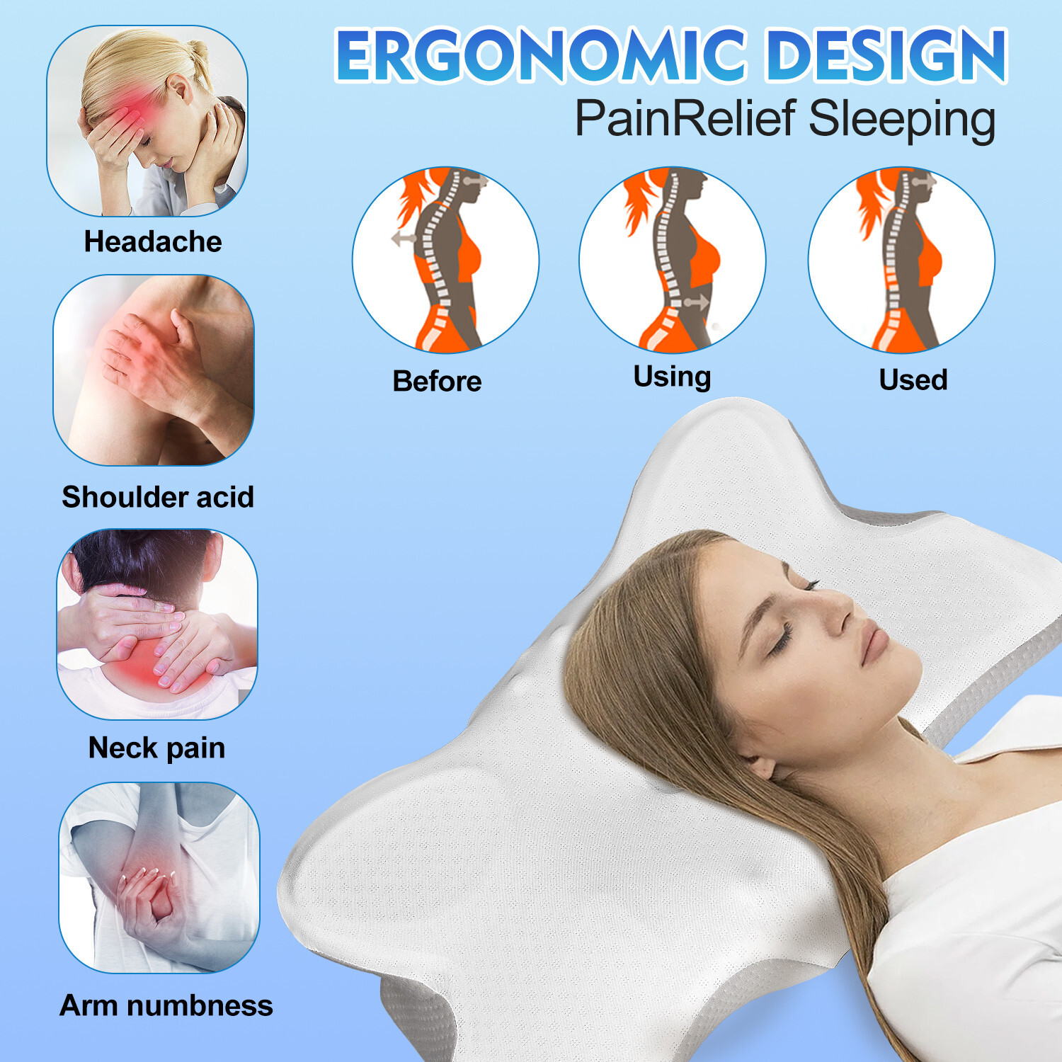 Cervical Pillow for Neck Pain Relief,Orthopedic Neck Support Pillow for Side