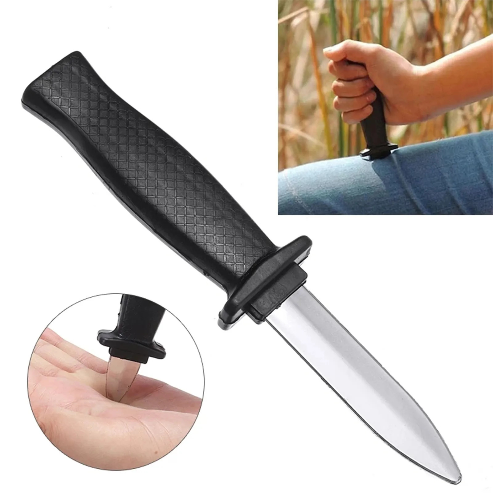Fake Knife Magic Prop Prank Retractable Dagger Joke Trick Disappearing Blade Toy