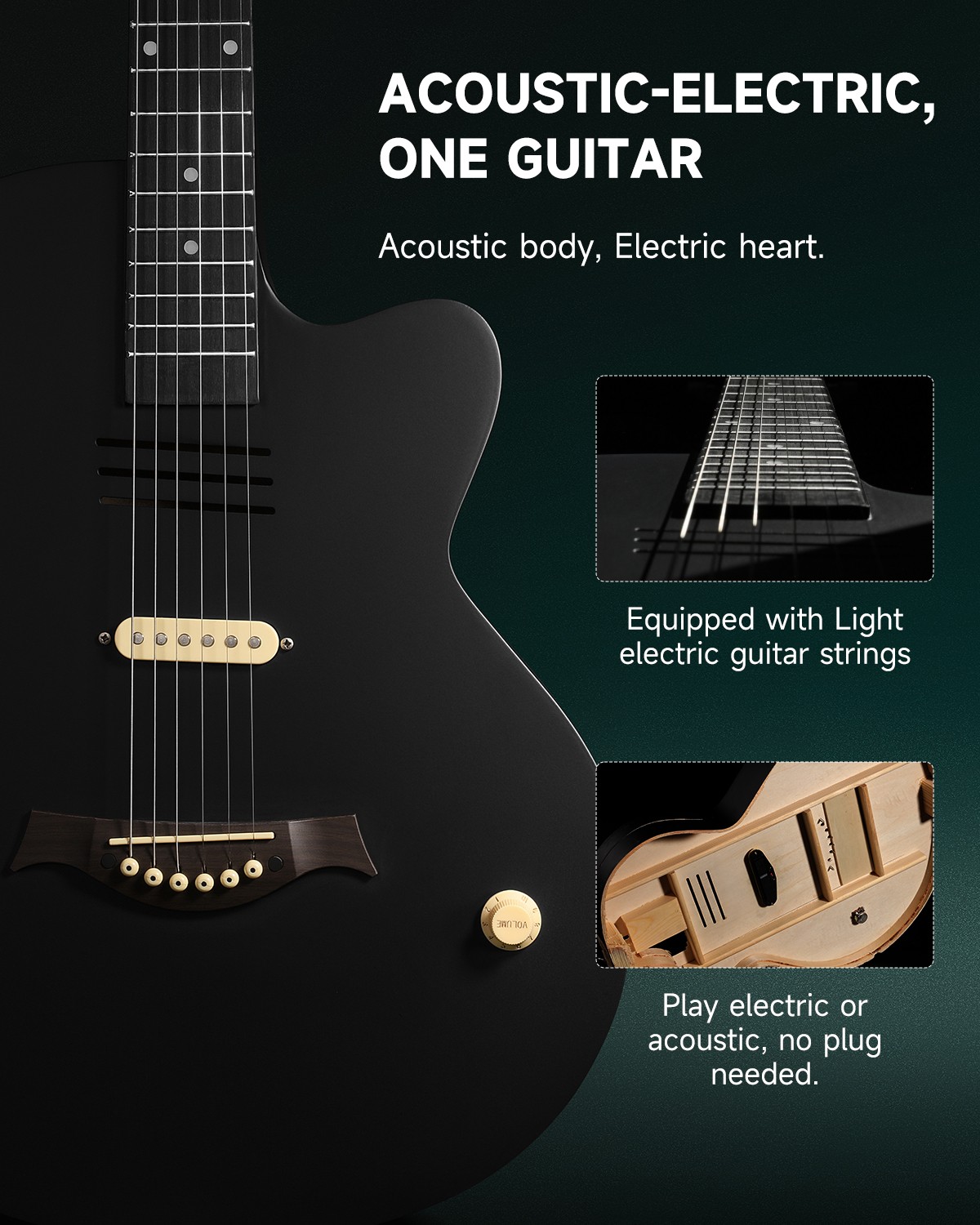 Moukey BCC-100 Acoustic Electric Guitar S Pickup Volume Knob + Gig Bag Xmas Gift