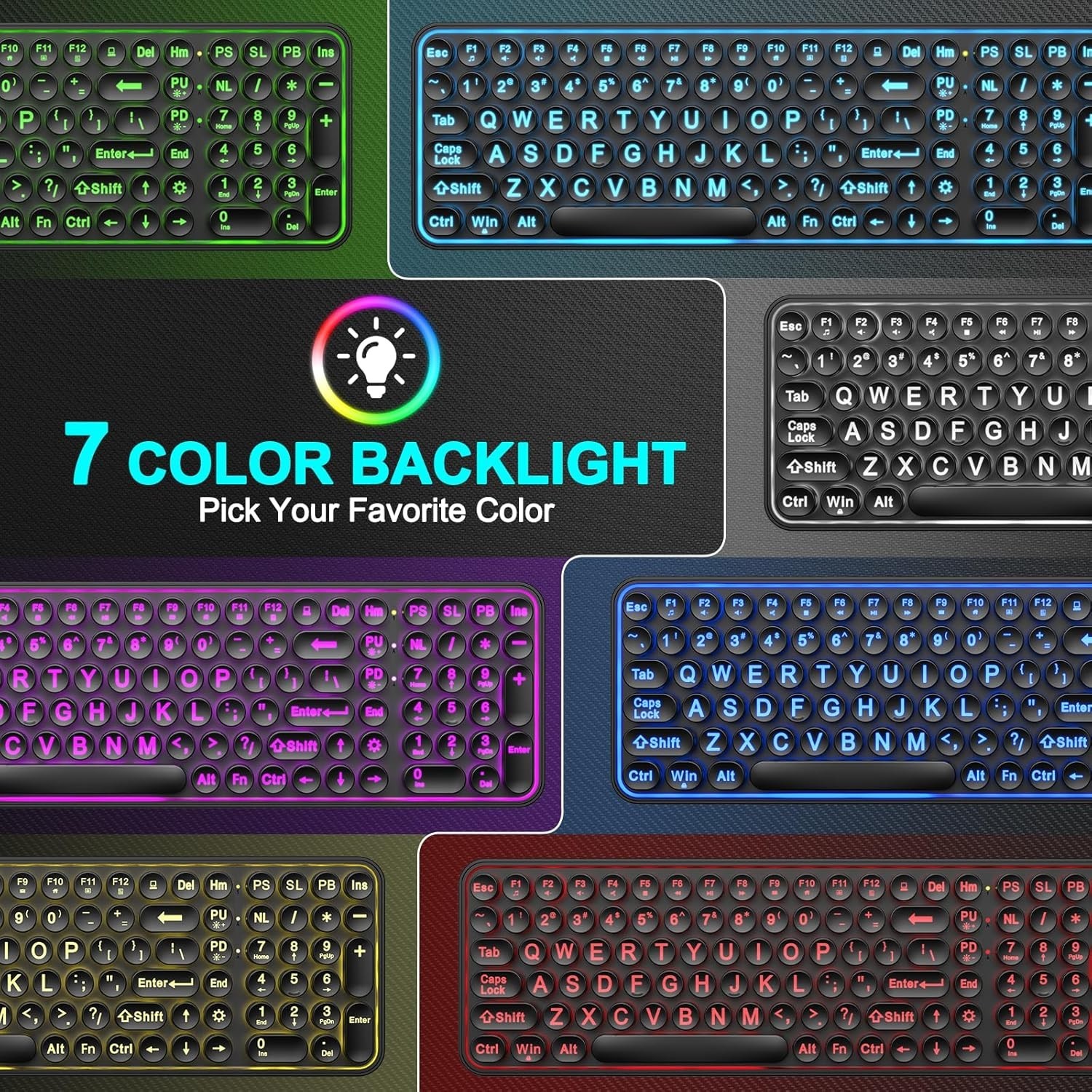 Large Print Backlit Keyboard, Wired USB Lighted Computer Keyboards with 7-Color