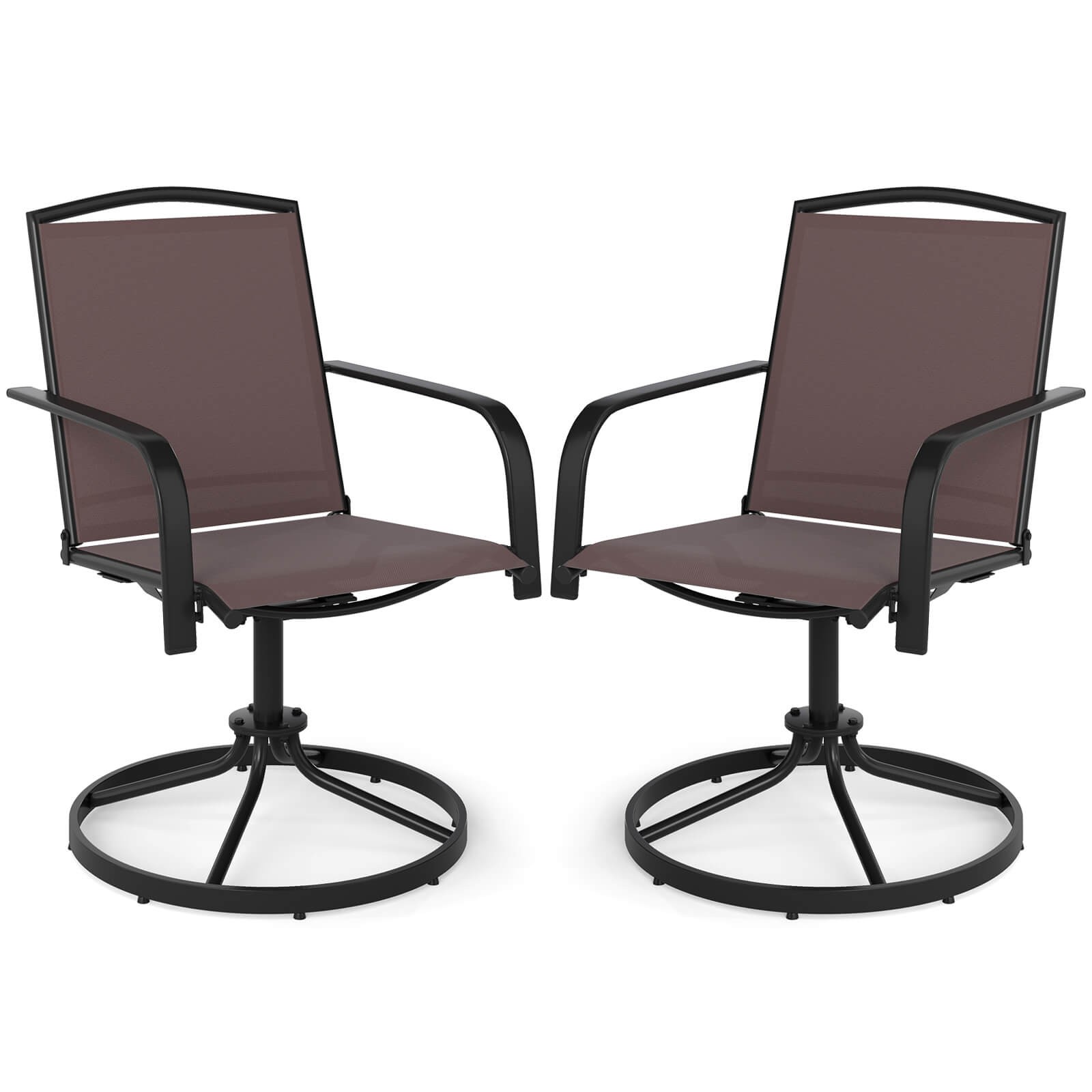 Patio Swivel Chairs Set of 2 w/ High Back & Round Metal Base for Backyard