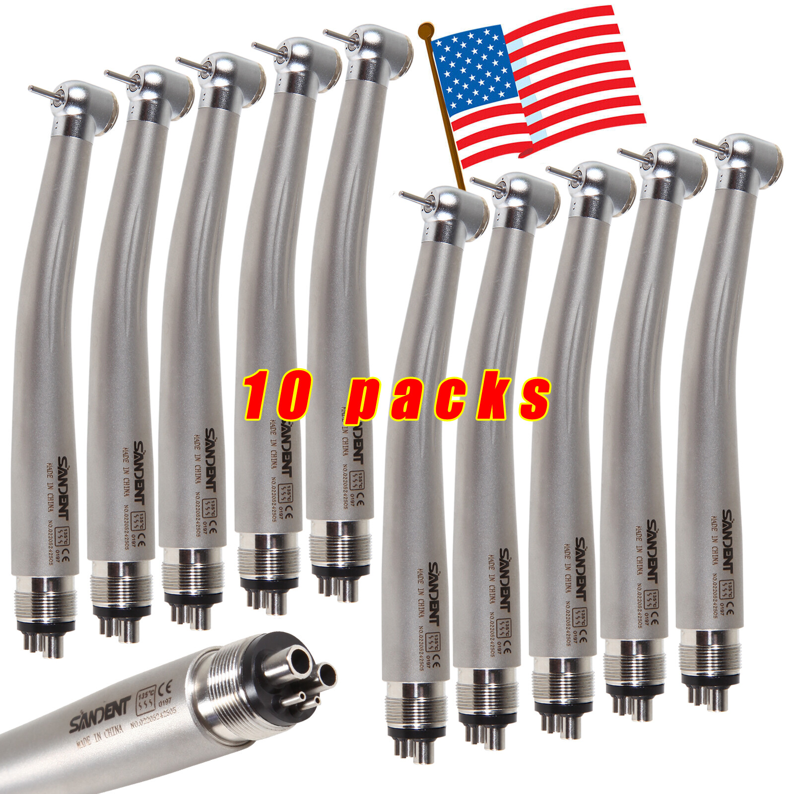 10pcs SANDENT NSK PANA MAX Style Dental High Speed Handpiece Push Button 4 Hole