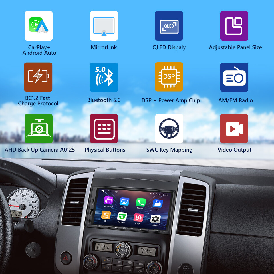 Eonon Double Din 7" inch QLED Android Auto CarPlay Car Radio Stereo GPS Navi DSP