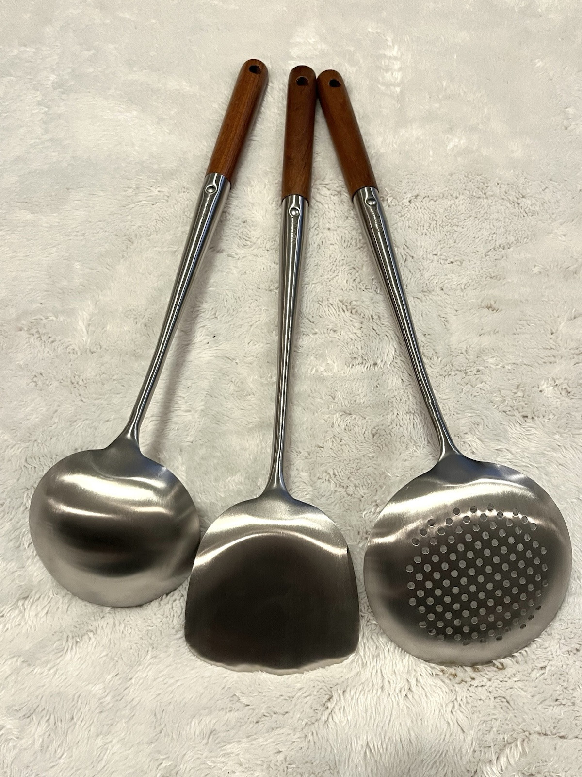 Stainless Steel Wok Spatula Ladle Tool Set Long Handle 17inches Kitchenware NEW