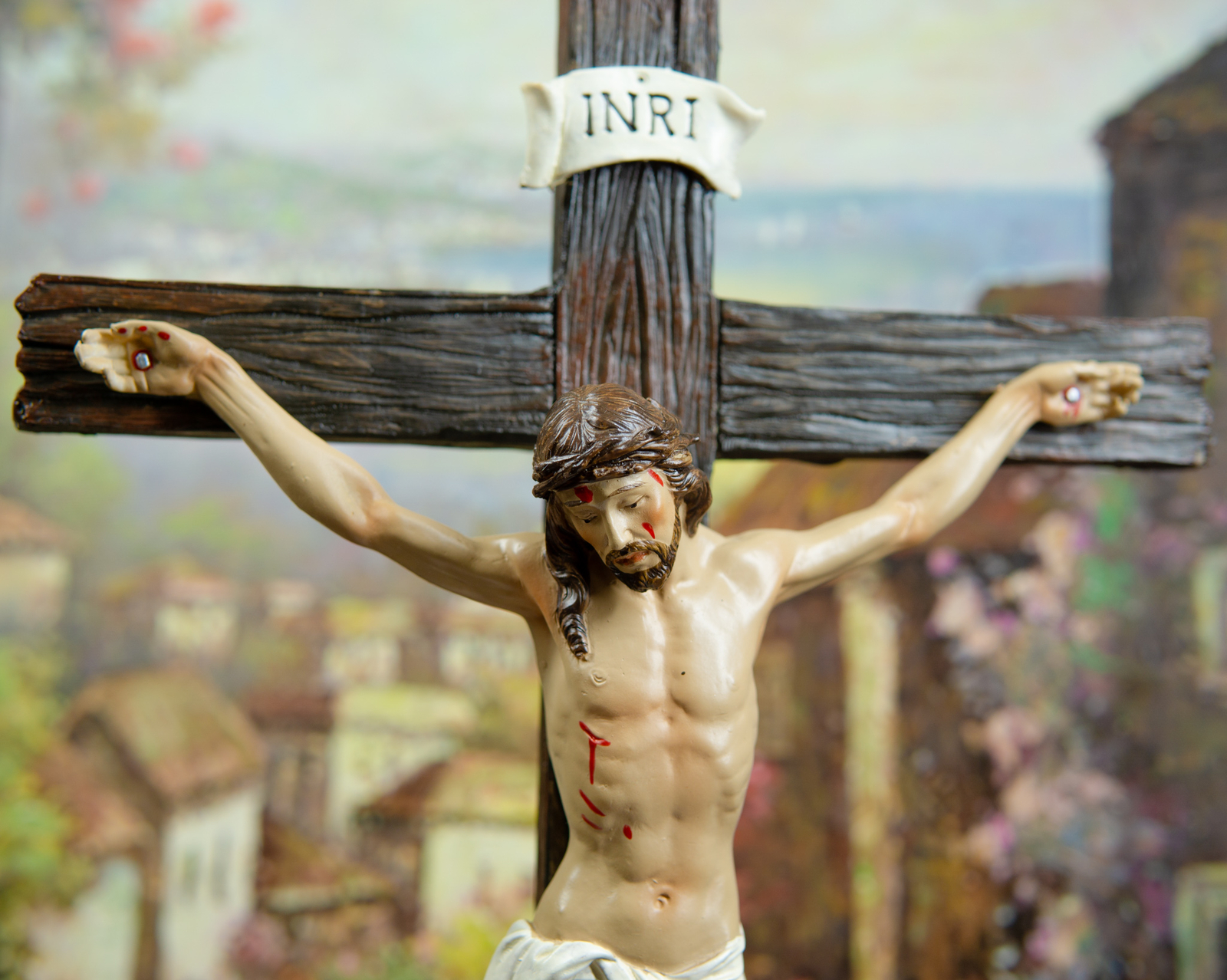 Ebros Jesus Christ On Cross W/ Rose of Sharon Base Decorative Crucifix Statue