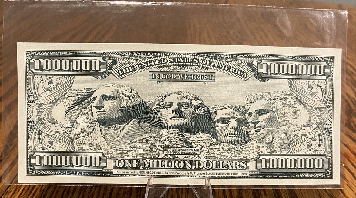 $1,000,000 One Million Dollar Bill Liberty Rushmore 2001 Vintage FANTASY NOTE