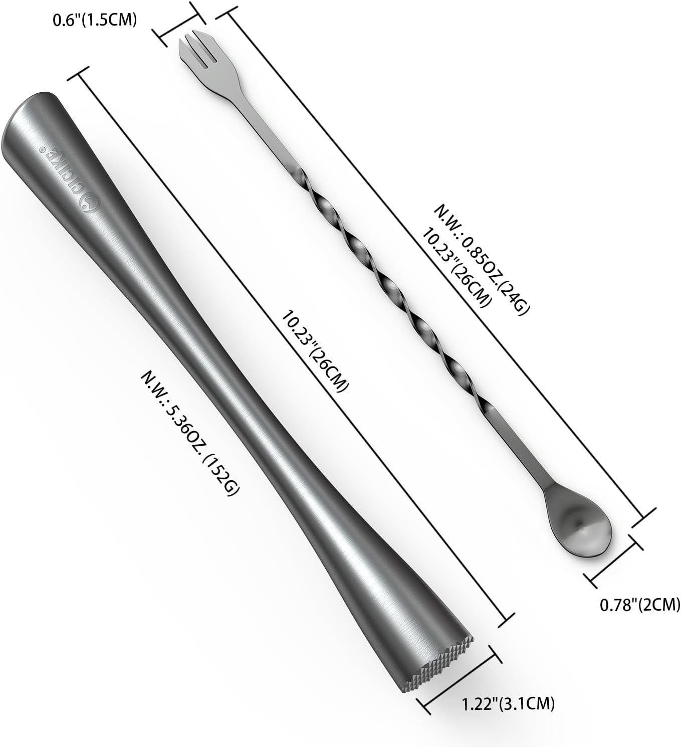 10 Inches Stainless Steel Muddler and Mixing Spoon 10 inches,