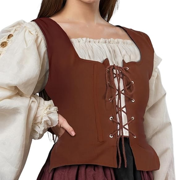 Medieval Wench Pirate Renaissance Costume Reversible Peasant Bodice Brown