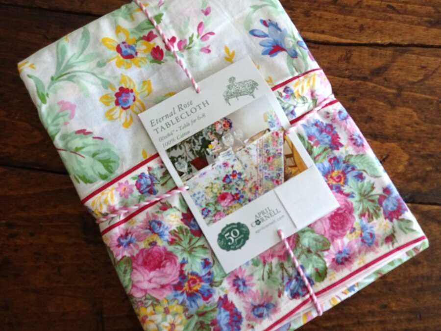 APRIL CORNELL ETERNAL ROSE Pink Multi FLORAL Garden COTTON TABLECLOTH