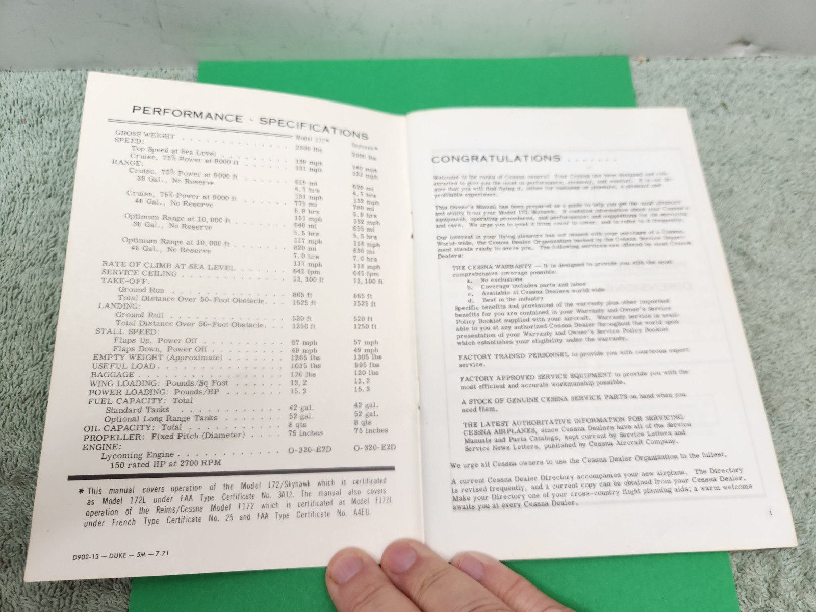 Cessna 1972 Model 172 And Skyhawk Owner's Manual Aviation Flying Aircraft