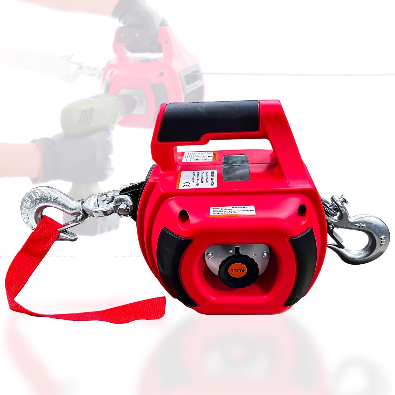 Portable Drill Winch of 1000 LB Pulling Capacity with 40 Feet Rope