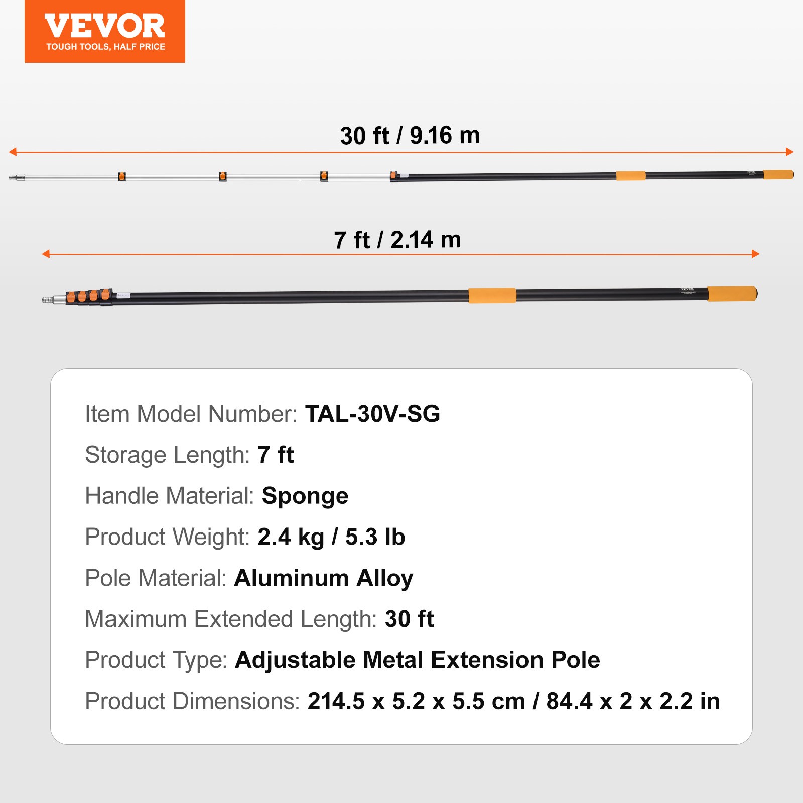 VEVOR Telescoping Extension Pole 7 to 30 FT Multi-Purpose for Painting Dusting
