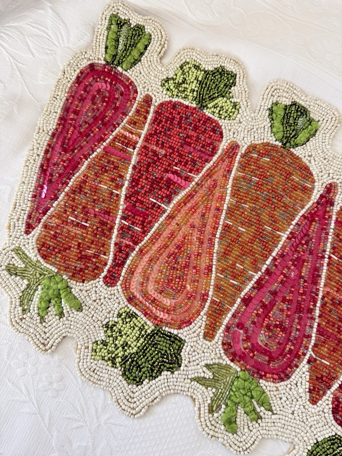 Pier 1 Imports Beaded & Sequin Carrot Easter Table Runner Spring Decor Cost Plus