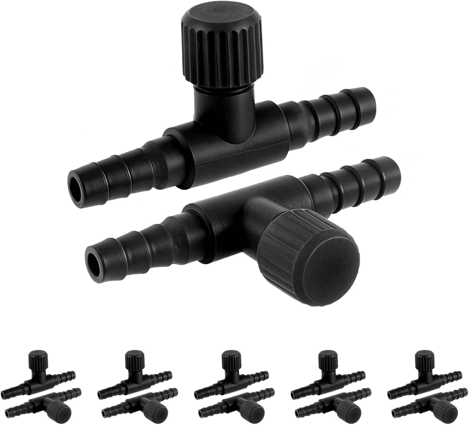 Aquarium Air Valve - 12 PCS Black 3/16" T Shaped for Airline Small,