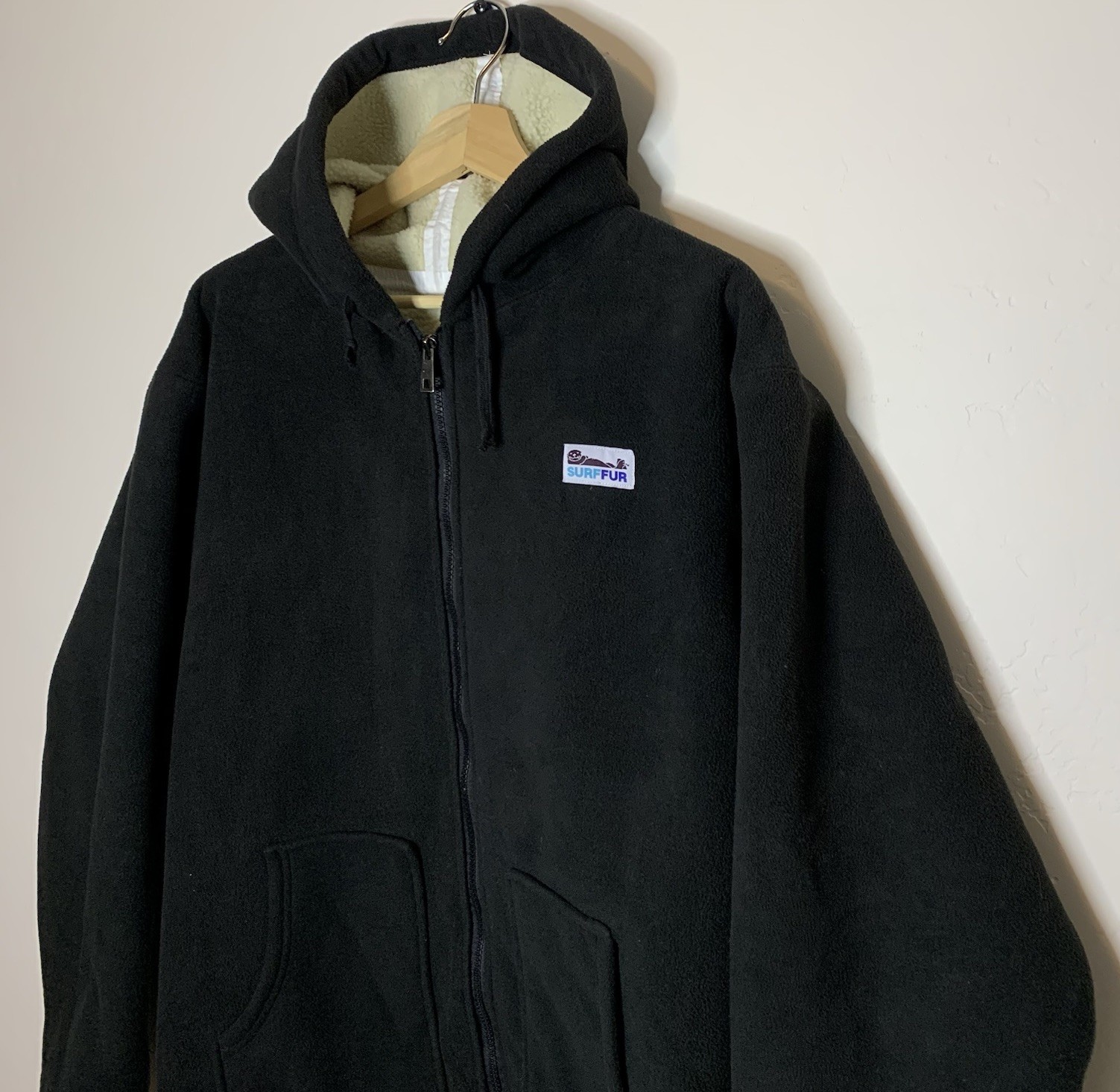 Surf Fur SurfCheck Jacket Coat Hoodie Waterproof Warm Size M Unisex Black Fleece