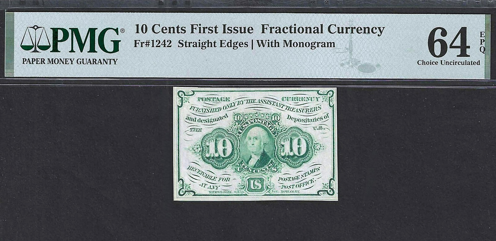 FRACTIONAL 10 CENTS POSTAGE CURRENCY ~ FR 1242 ~ PMG CHOICE UNCIRCULATED 64 EPQ