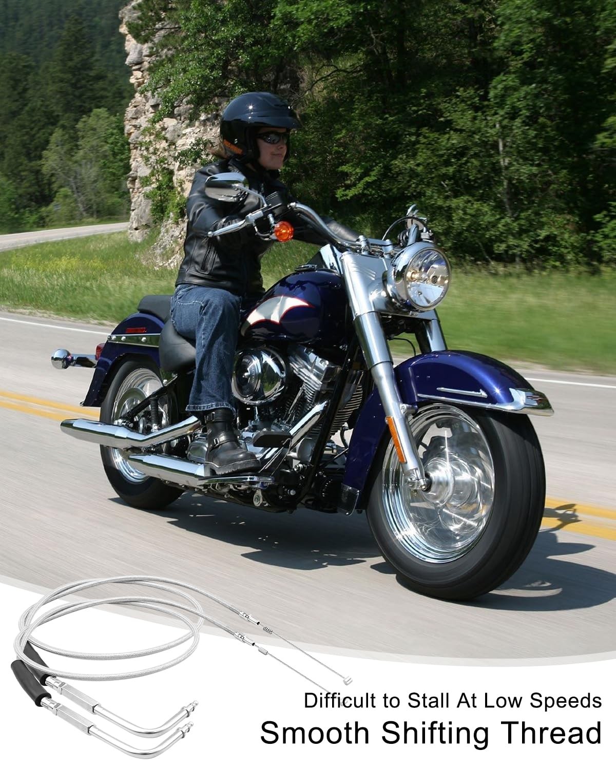 42" Stainless Steel Throttle Idle Cable Set Fit for Harley Davidson FXST FLST...