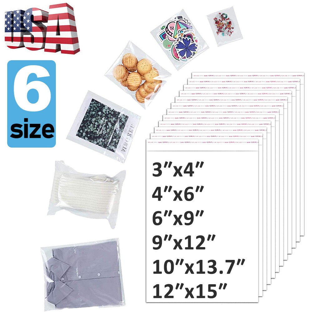 Clear Self Adhesive Resealable Cellophane Bags Seal Cello Lip & Tape Poly OPP US