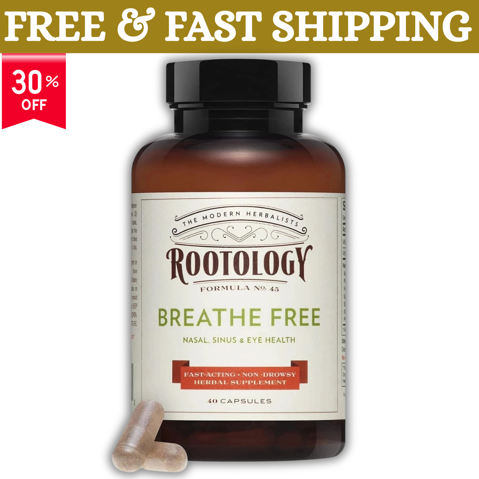 Rootology Breathe Free - Natural Nasal & Sinus Relief - Fast-Acting, Non-Drow...