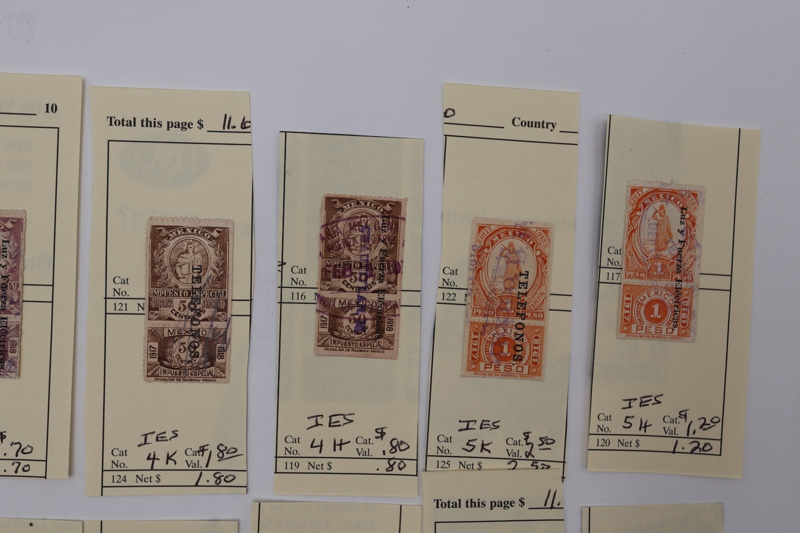 MEXICO REVENUE PAGE LOT ALL DIFFERENT IES1 IES45 WITH TALON IMPUESTO ESPECIAL