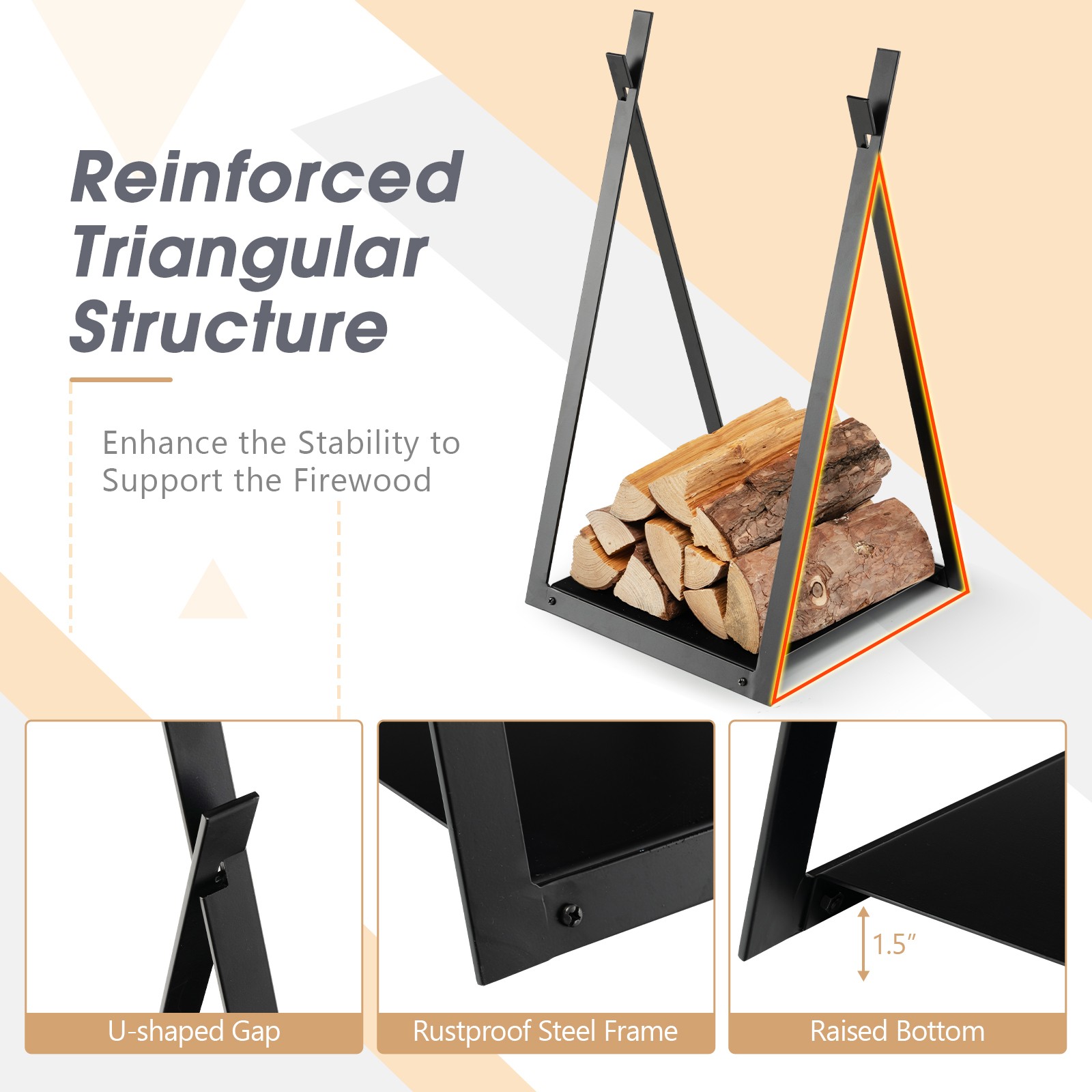 Firewood Rack Fireplace Wood Holder Storage Log Holder with Raised Base