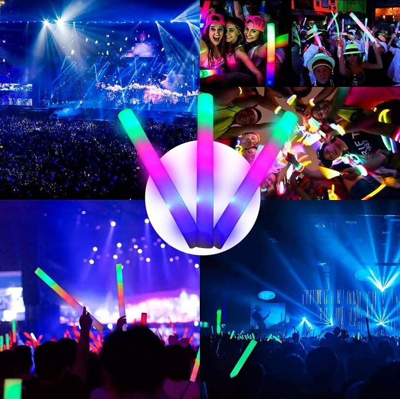 50 PCS LED Light Up Foam Sticks Baton Wands Rally Party Rave Tube Soft Glow Wand