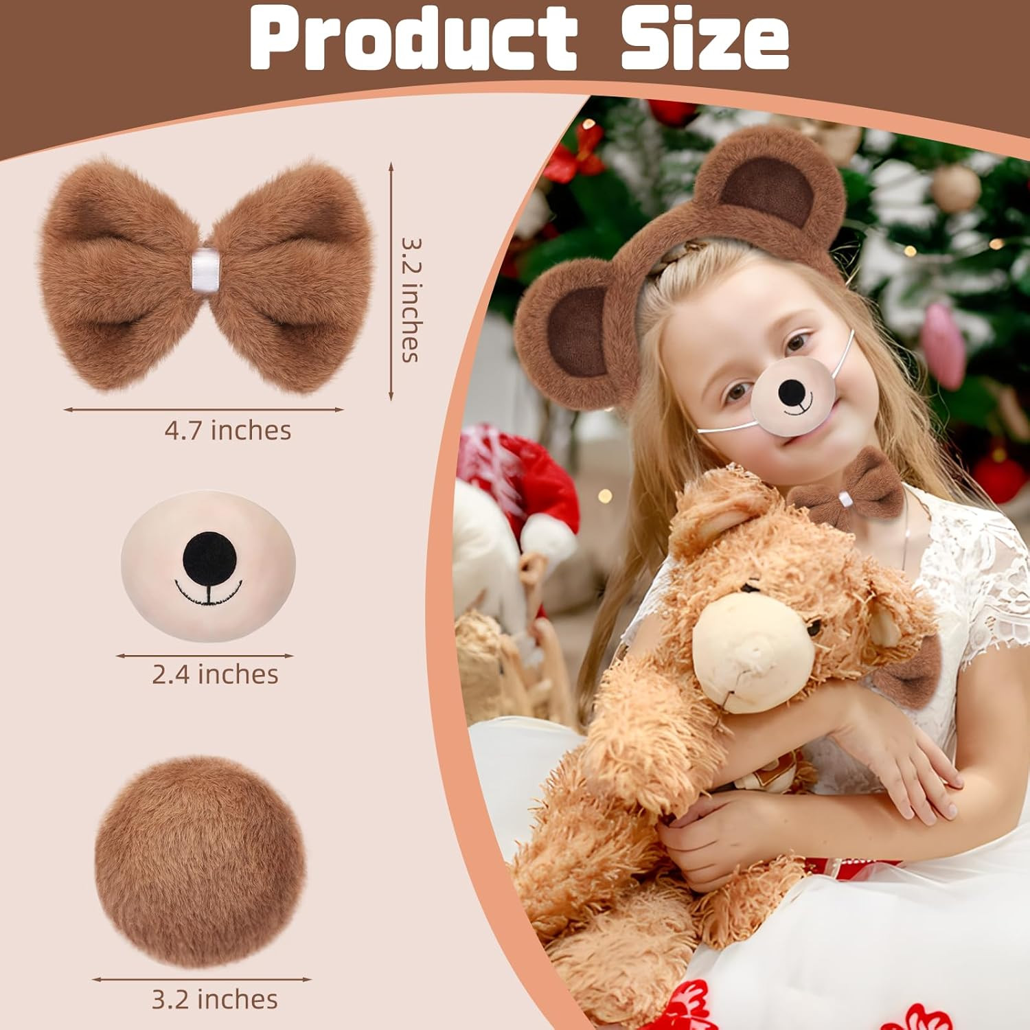 4 PCS Bear Costume Accessories Set Bear Ears Headband and Tail Bear Nose Bowtie
